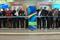 Some of the people involved with the U.S. terminal expansion take part in a symbolic ribbon-cutting at the Edmonton International Airport on Saturday.